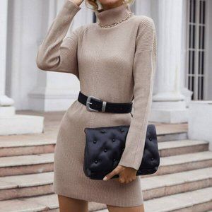 #instaChic Turtle Neck Sweater Dress - tan